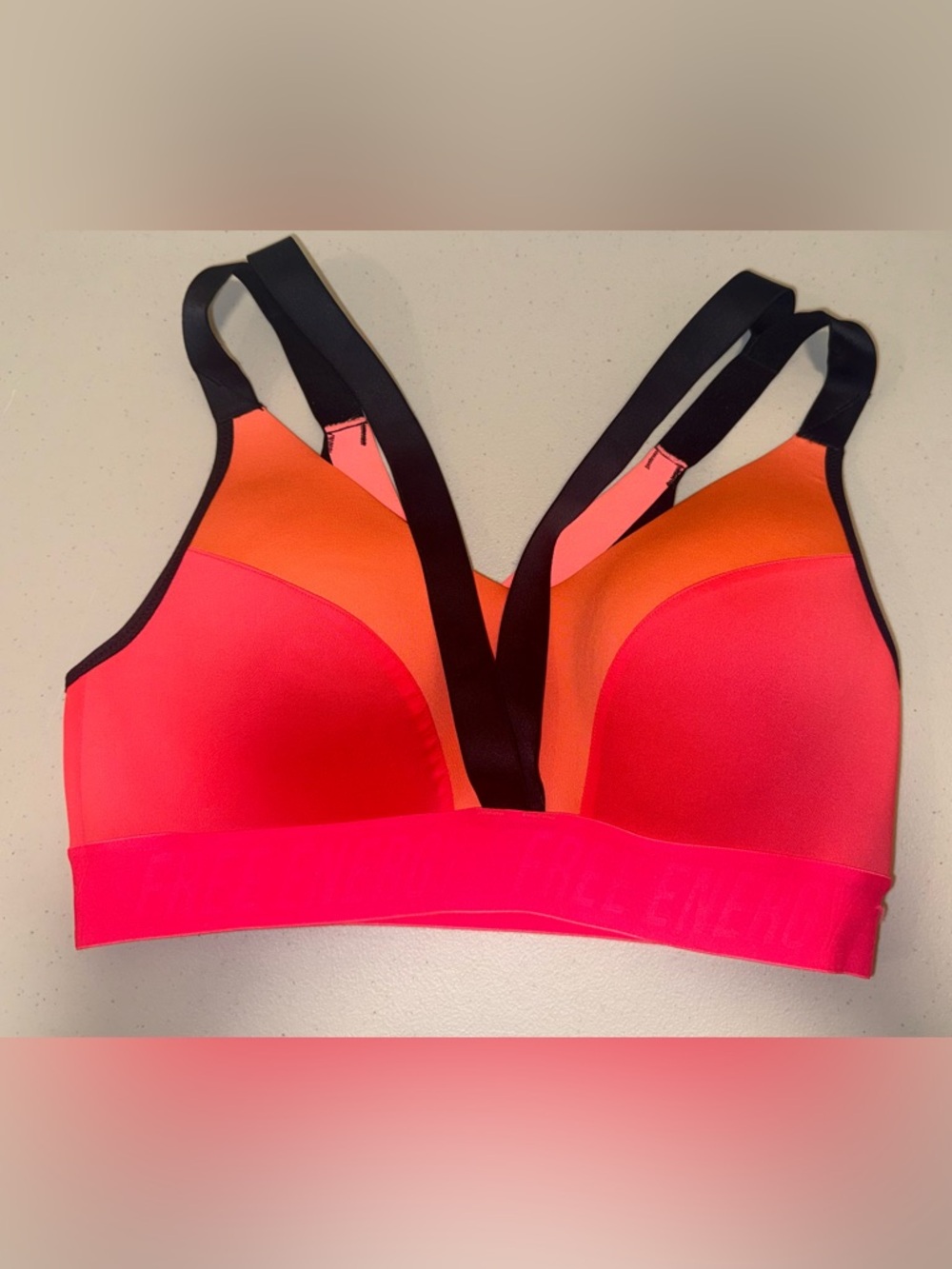 DOMYOS Free Energy European Neon Pink & Orange V-Neck Sports Bra